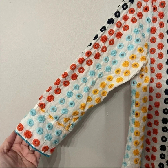 Mary V's Women's 3/4 Sleeve Multicolored Embroidered Floral Button Up GUC - Picture 5 of 11